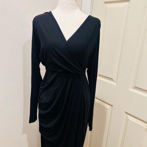 Good American Black Draped Long Sleeve Dress